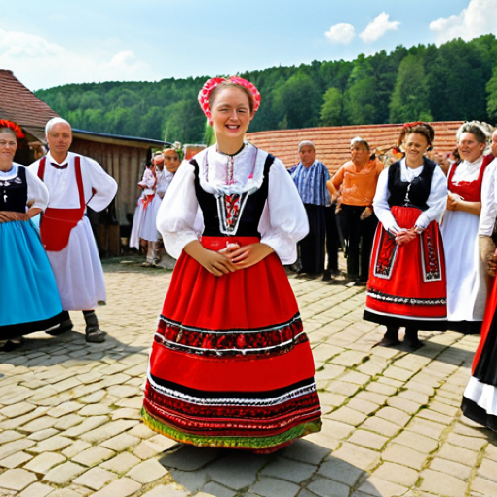** A vibrant Mazovian wedding scene from the past. Focus on traditional costumes, music, and dance. Consider a village setting with lively activity. Keywords: Mazovia, wedding, traditional, music, dance, Poland, village.

**