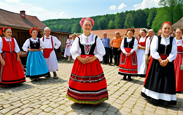 ** A vibrant Mazovian wedding scene from the past. Focus on traditional costumes, music, and dance. Consider a village setting with lively activity. Keywords: Mazovia, wedding, traditional, music, dance, Poland, village.

**