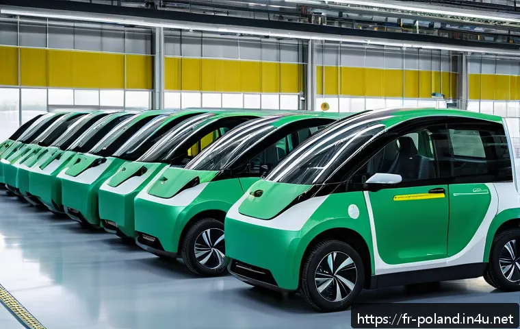 폴란드 전기차 시장 - A futuristic, ultra-modern electric vehicle manufacturing plant in Poland, featuring sleek assembly ...