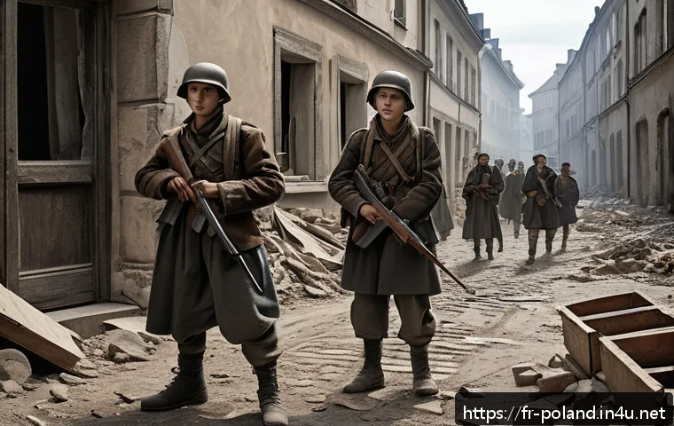 바르샤바 봉기 - A detailed scene of young Polish insurgents preparing for an urban uprising during World War II, dre...