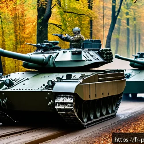 Home 31 폴란드 군사력 분석 - A detailed scene of a modern Polish military exercise featuring Leopard 2 tanks and PT-91 tanks mane...