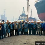 Home 18 폴란드 민주화 운동 - A detailed scene inside the Gdańsk shipyard in 1980, showing Polish workers wearing period-appropria...